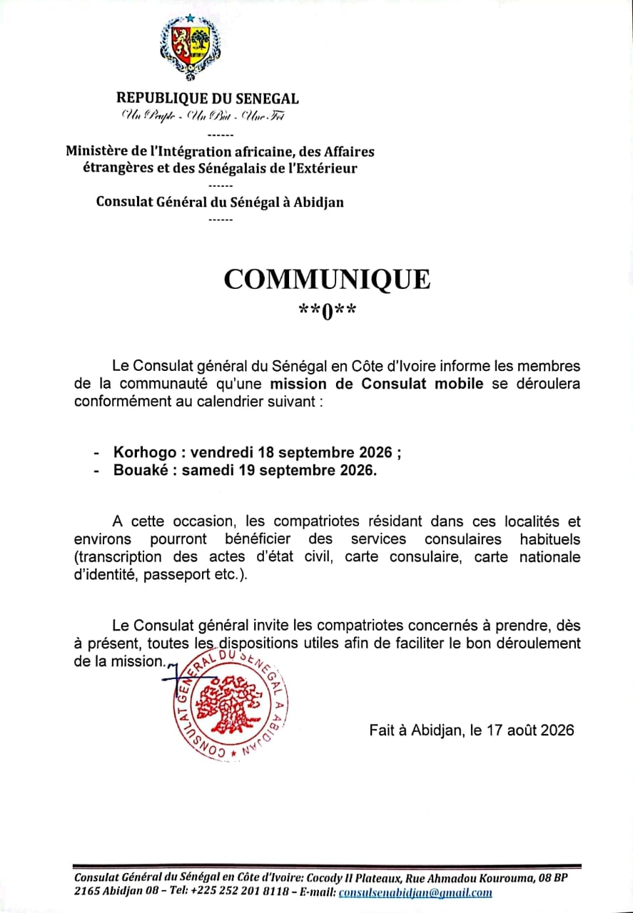 CONSULAT MOBILE A KORHOGO ET BOUAKE