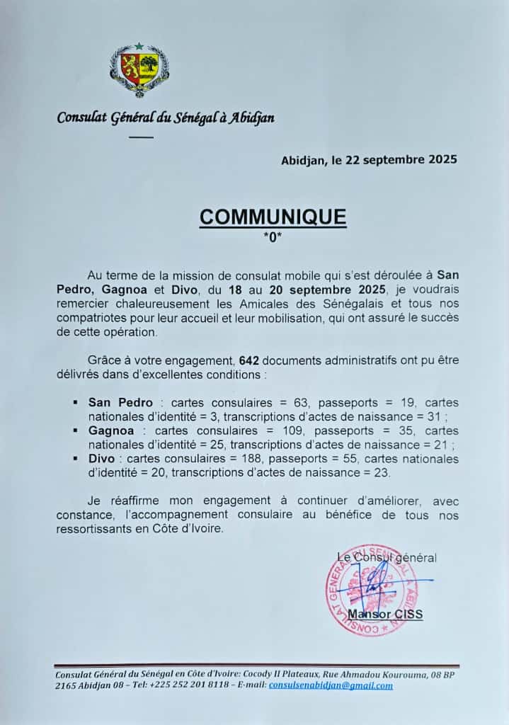 BILAN-REMERCIEMENTS CONSULAT MOBILE A SAN PEDRO, GAGNOA ET DIVO